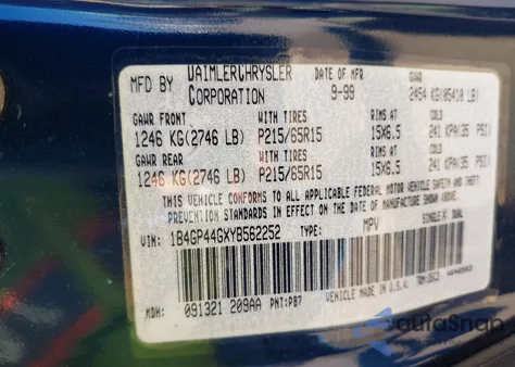 2000 Dodge Grand Caravan Se z USA, uszkodzony, nr VIN 1B4GP44GXYB562252